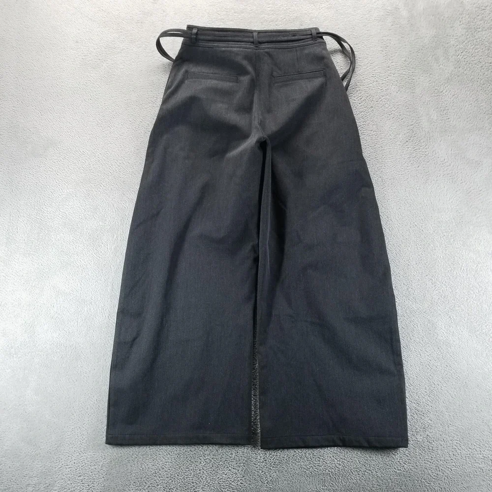 Insis Femme Pants Womens M Gray Asymmetric Wide Leg Cropped Pleated Minimalist - Picture 2 of 10